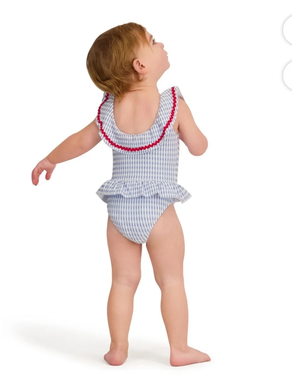 NWT Sperry Baby Girls Seersucker One Piece Swimsuit Blue White Gingham 6 Months